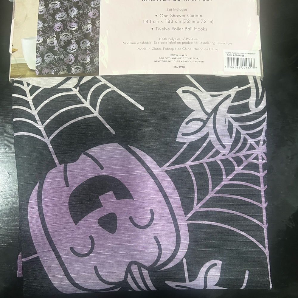 Halloween Pumpkin Shower Curtain in Black and Purple